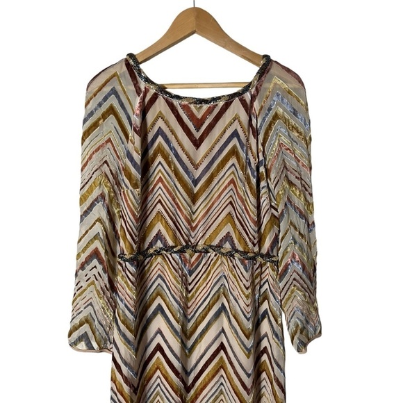 FREE PEOPLE *Ultra RARE* Beaded Velvet Chevron Long Sleeve Maxi Dress - Picture 4 of 14